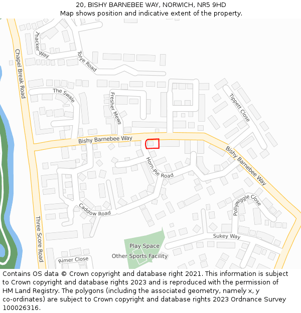 20, BISHY BARNEBEE WAY, NORWICH, NR5 9HD: Location map and indicative extent of plot