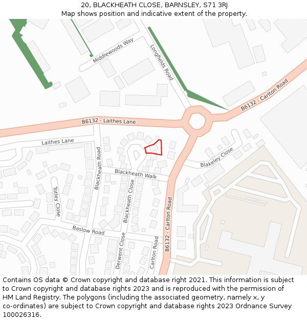 20, BLACKHEATH CLOSE, BARNSLEY, S71 3RJ: Location map and indicative extent of plot