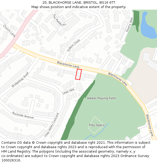 20, BLACKHORSE LANE, BRISTOL, BS16 6TT: Location map and indicative extent of plot