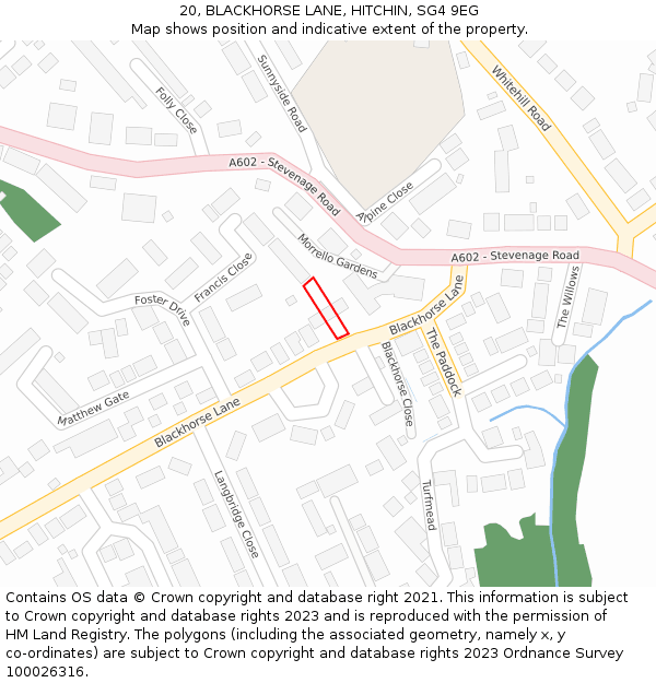 20, BLACKHORSE LANE, HITCHIN, SG4 9EG: Location map and indicative extent of plot