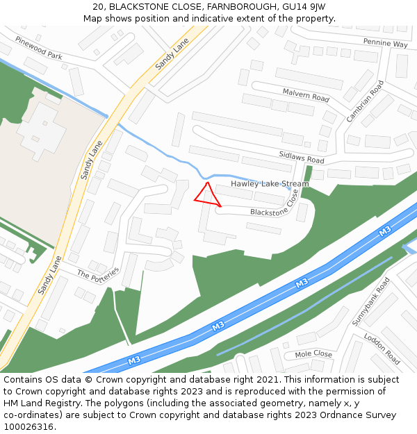 20, BLACKSTONE CLOSE, FARNBOROUGH, GU14 9JW: Location map and indicative extent of plot