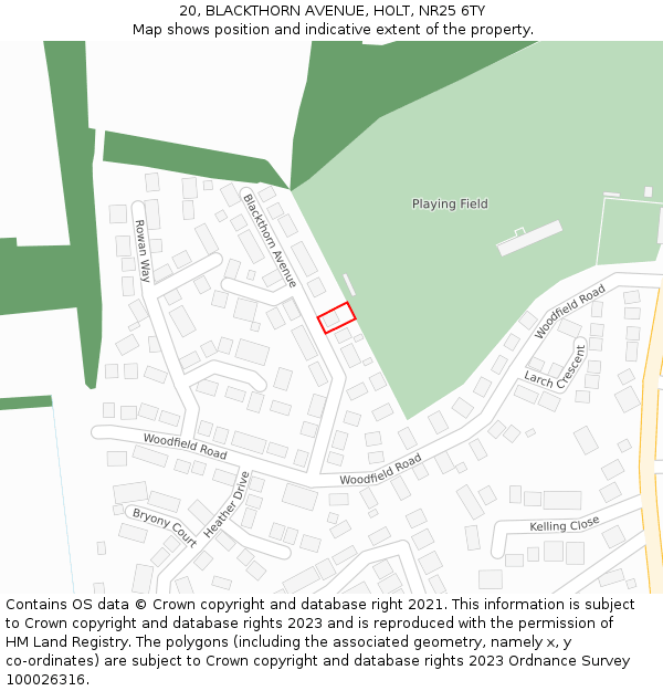 20, BLACKTHORN AVENUE, HOLT, NR25 6TY: Location map and indicative extent of plot