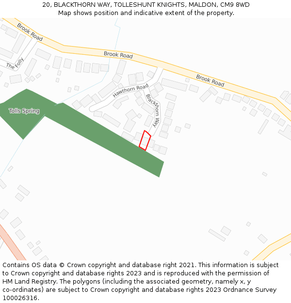 20, BLACKTHORN WAY, TOLLESHUNT KNIGHTS, MALDON, CM9 8WD: Location map and indicative extent of plot