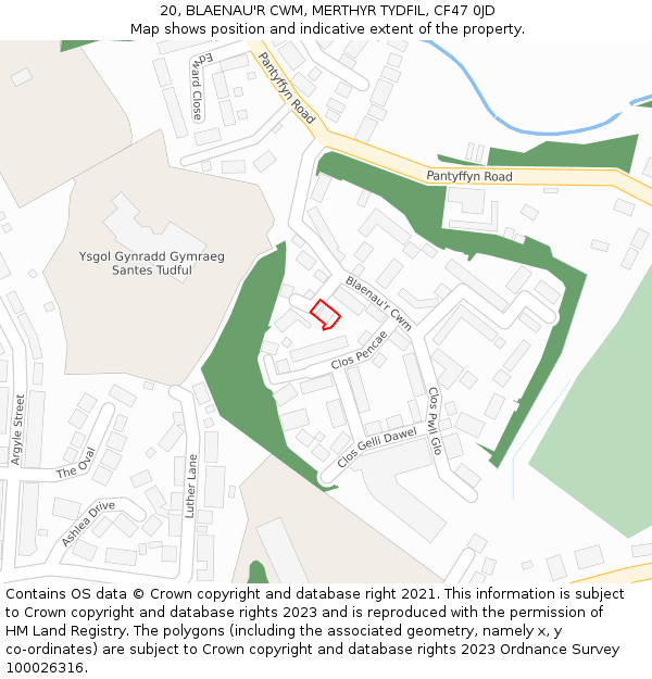 20, BLAENAU'R CWM, MERTHYR TYDFIL, CF47 0JD: Location map and indicative extent of plot