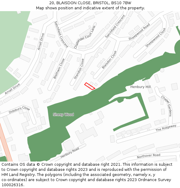 20, BLAISDON CLOSE, BRISTOL, BS10 7BW: Location map and indicative extent of plot