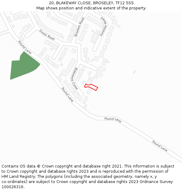 20, BLAKEWAY CLOSE, BROSELEY, TF12 5SS: Location map and indicative extent of plot