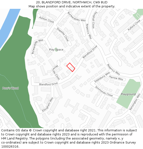 20, BLANDFORD DRIVE, NORTHWICH, CW9 8UD: Location map and indicative extent of plot