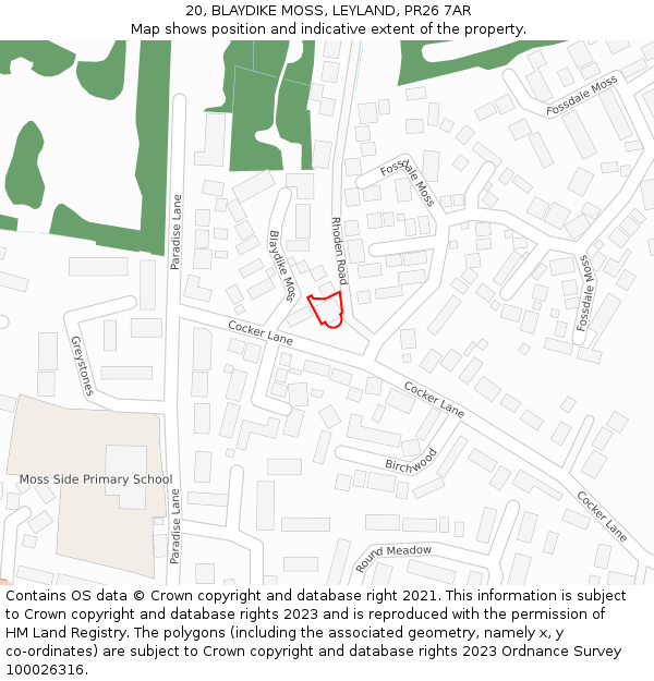 20, BLAYDIKE MOSS, LEYLAND, PR26 7AR: Location map and indicative extent of plot