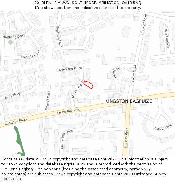 20, BLENHEIM WAY, SOUTHMOOR, ABINGDON, OX13 5NQ: Location map and indicative extent of plot