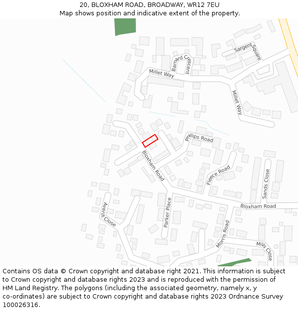 20, BLOXHAM ROAD, BROADWAY, WR12 7EU: Location map and indicative extent of plot