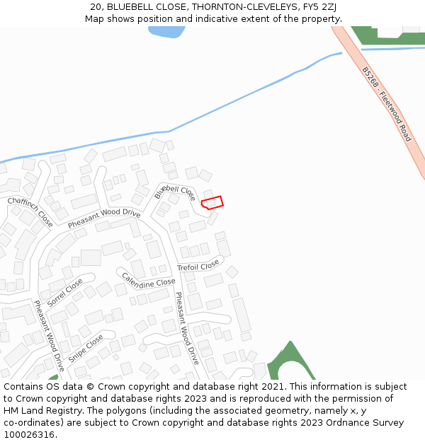 20, BLUEBELL CLOSE, THORNTON-CLEVELEYS, FY5 2ZJ: Location map and indicative extent of plot