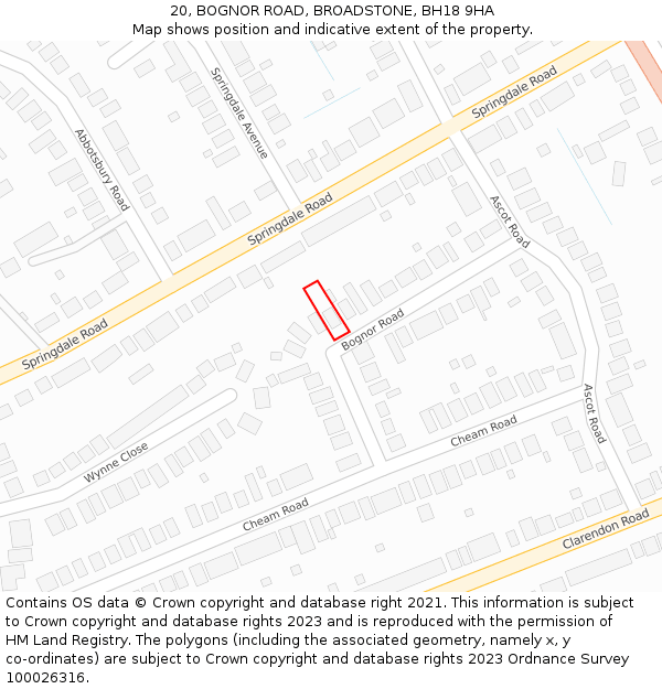 20, BOGNOR ROAD, BROADSTONE, BH18 9HA: Location map and indicative extent of plot