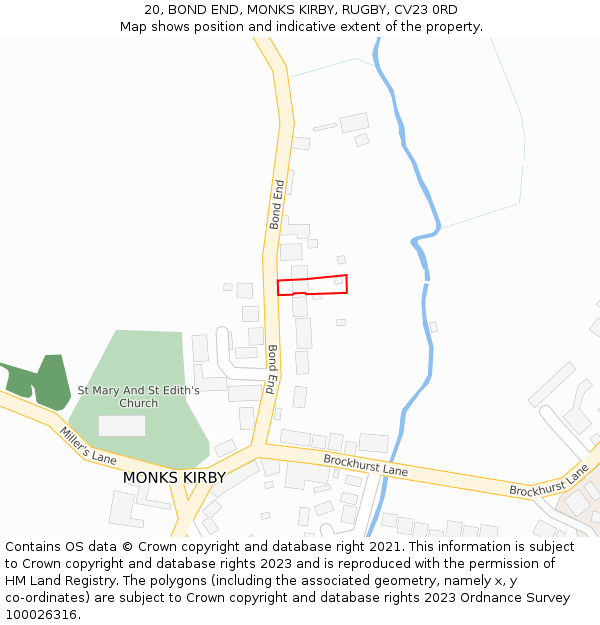 20, BOND END, MONKS KIRBY, RUGBY, CV23 0RD: Location map and indicative extent of plot