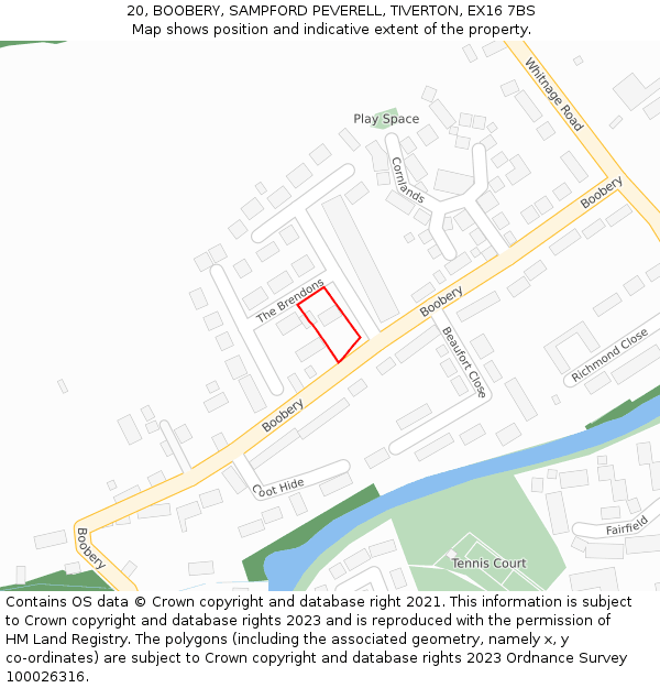 20, BOOBERY, SAMPFORD PEVERELL, TIVERTON, EX16 7BS: Location map and indicative extent of plot