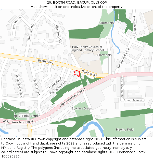 20, BOOTH ROAD, BACUP, OL13 0QP: Location map and indicative extent of plot