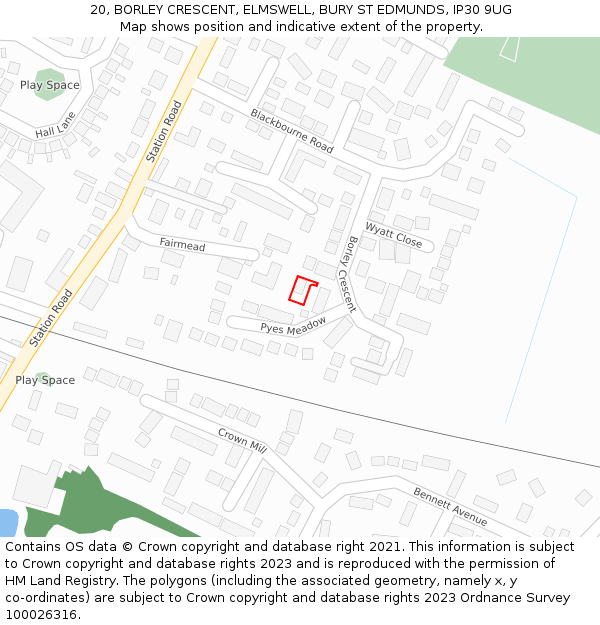 20, BORLEY CRESCENT, ELMSWELL, BURY ST EDMUNDS, IP30 9UG: Location map and indicative extent of plot