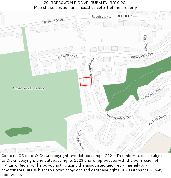 20, BORROWDALE DRIVE, BURNLEY, BB10 2QL: Location map and indicative extent of plot