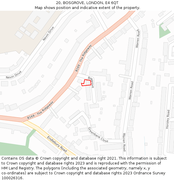 20, BOSGROVE, LONDON, E4 6QT: Location map and indicative extent of plot