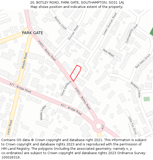 20, BOTLEY ROAD, PARK GATE, SOUTHAMPTON, SO31 1AJ: Location map and indicative extent of plot