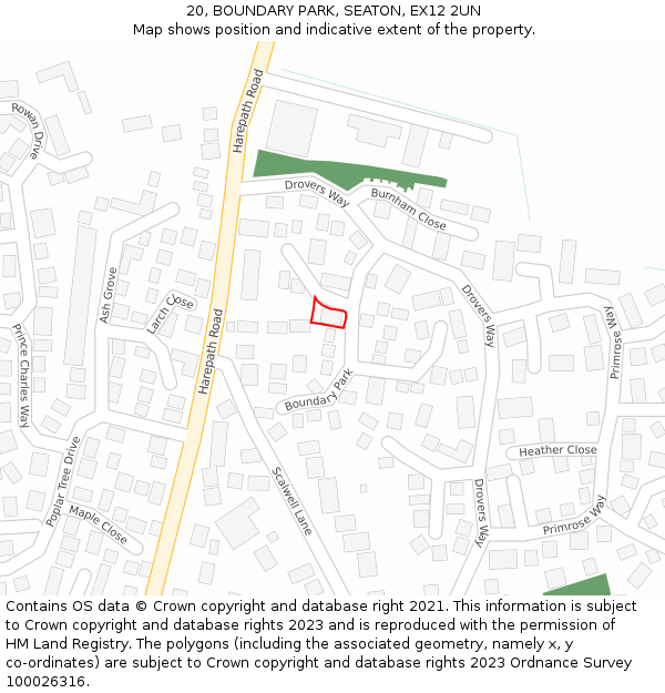 20, BOUNDARY PARK, SEATON, EX12 2UN: Location map and indicative extent of plot