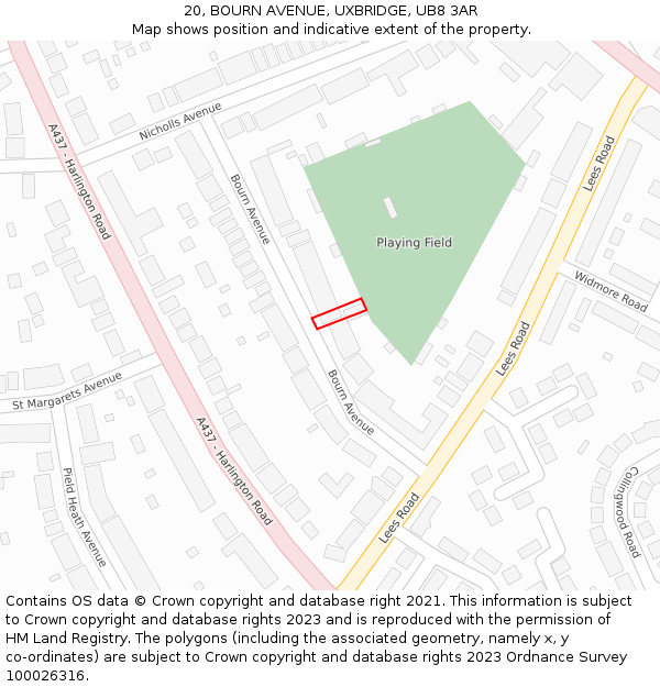 20, BOURN AVENUE, UXBRIDGE, UB8 3AR: Location map and indicative extent of plot