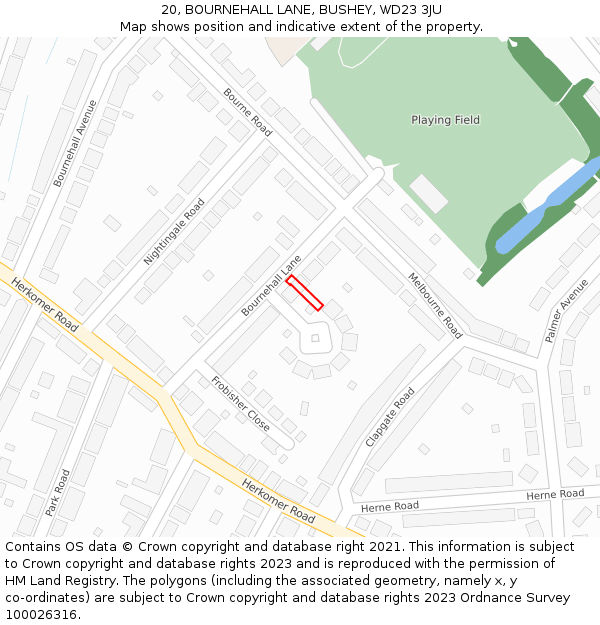 20, BOURNEHALL LANE, BUSHEY, WD23 3JU: Location map and indicative extent of plot