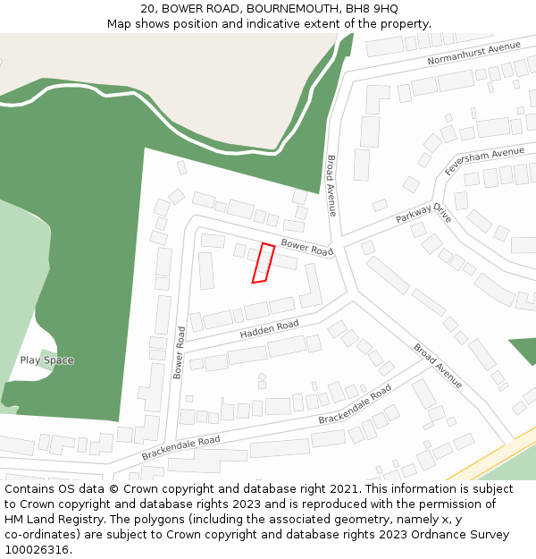 20, BOWER ROAD, BOURNEMOUTH, BH8 9HQ: Location map and indicative extent of plot