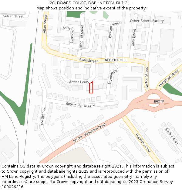 20, BOWES COURT, DARLINGTON, DL1 2HL: Location map and indicative extent of plot