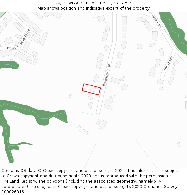 20, BOWLACRE ROAD, HYDE, SK14 5ES: Location map and indicative extent of plot