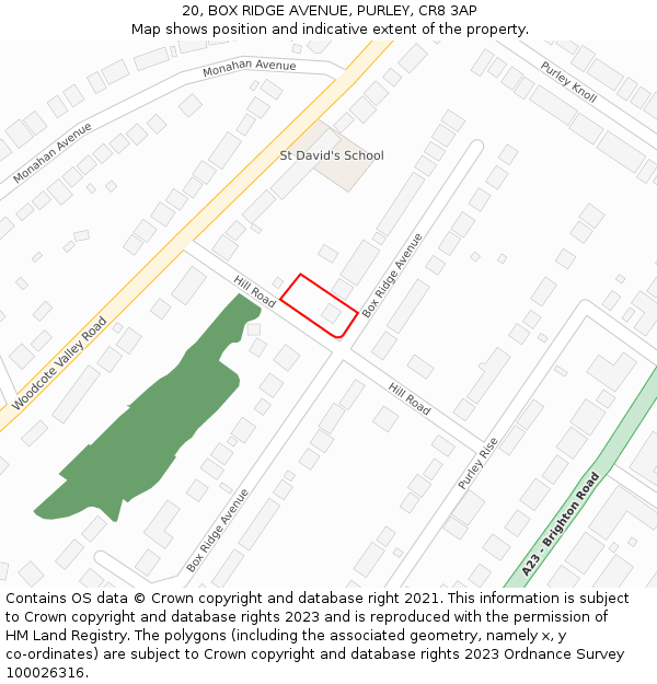 20, BOX RIDGE AVENUE, PURLEY, CR8 3AP: Location map and indicative extent of plot