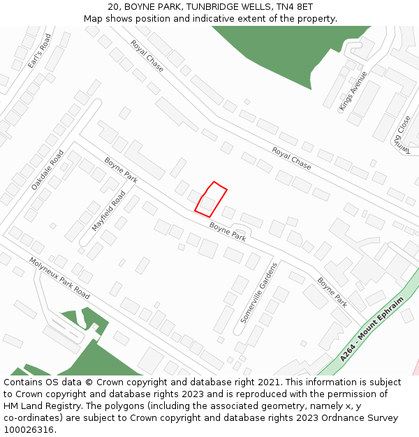 20, BOYNE PARK, TUNBRIDGE WELLS, TN4 8ET: Location map and indicative extent of plot