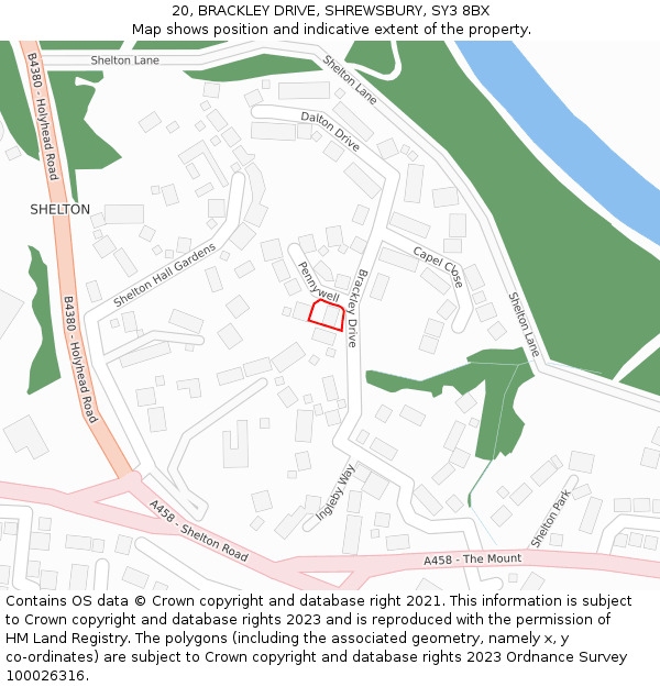 20, BRACKLEY DRIVE, SHREWSBURY, SY3 8BX: Location map and indicative extent of plot