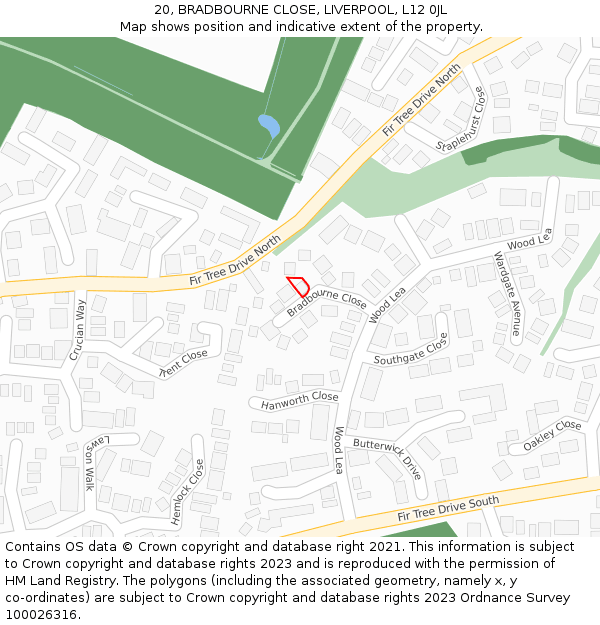 20, BRADBOURNE CLOSE, LIVERPOOL, L12 0JL: Location map and indicative extent of plot