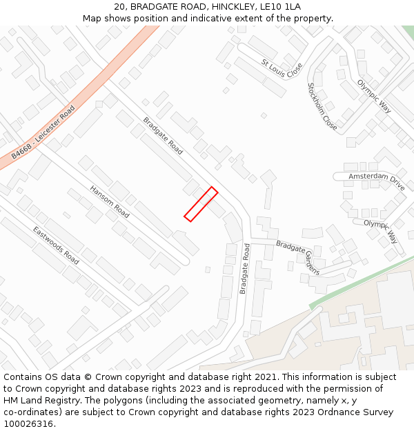 20, BRADGATE ROAD, HINCKLEY, LE10 1LA: Location map and indicative extent of plot
