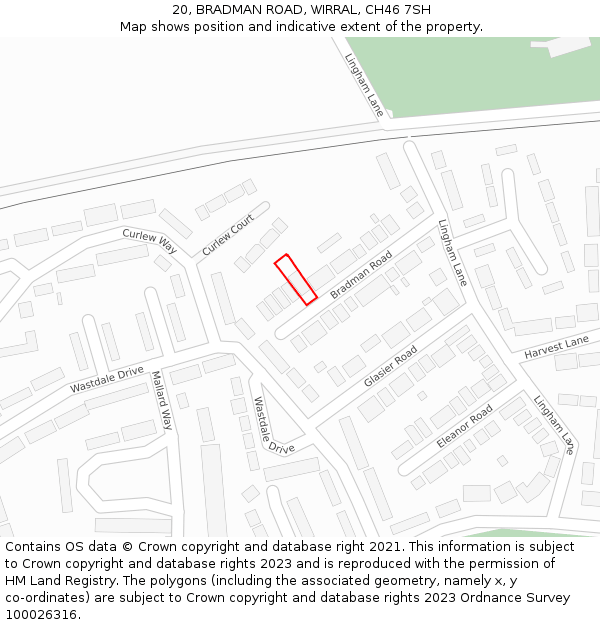 20, BRADMAN ROAD, WIRRAL, CH46 7SH: Location map and indicative extent of plot