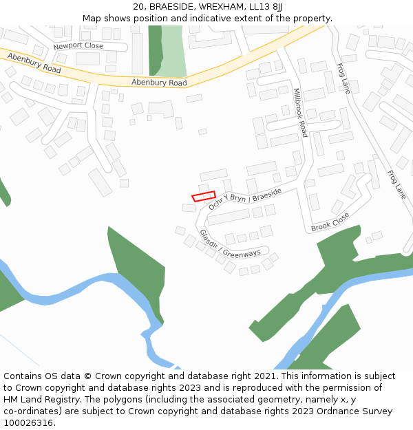 20, BRAESIDE, WREXHAM, LL13 8JJ: Location map and indicative extent of plot