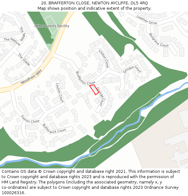 20, BRAFFERTON CLOSE, NEWTON AYCLIFFE, DL5 4RQ: Location map and indicative extent of plot