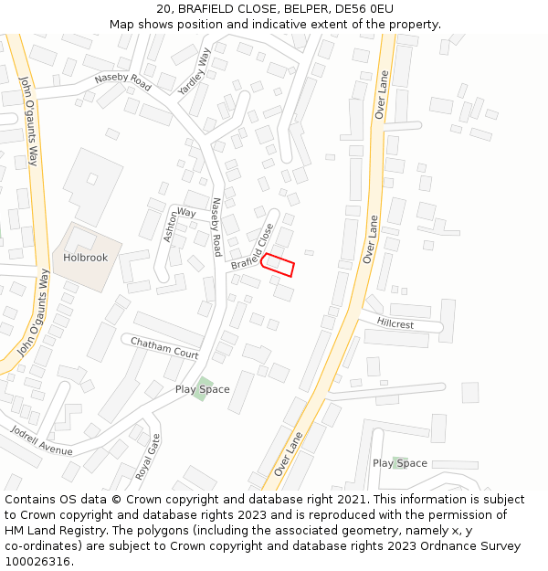 20, BRAFIELD CLOSE, BELPER, DE56 0EU: Location map and indicative extent of plot