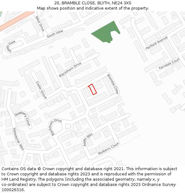 20, BRAMBLE CLOSE, BLYTH, NE24 3XS: Location map and indicative extent of plot