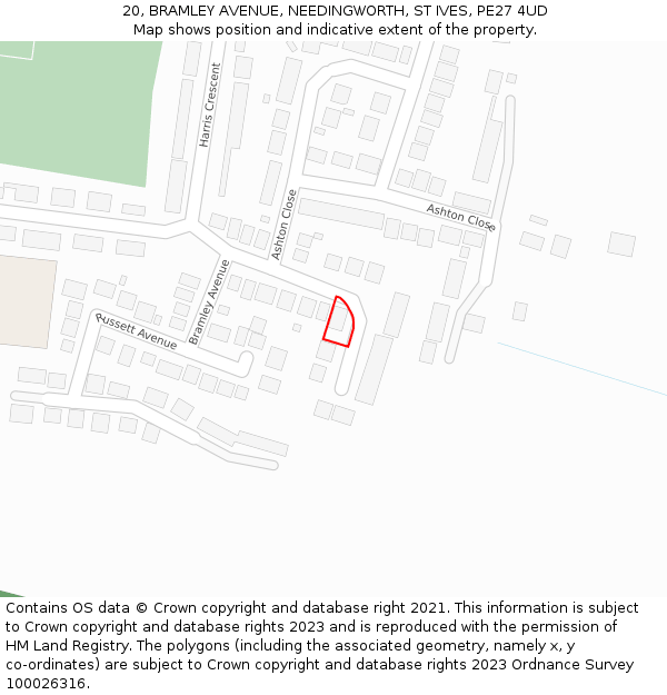 20, BRAMLEY AVENUE, NEEDINGWORTH, ST IVES, PE27 4UD: Location map and indicative extent of plot