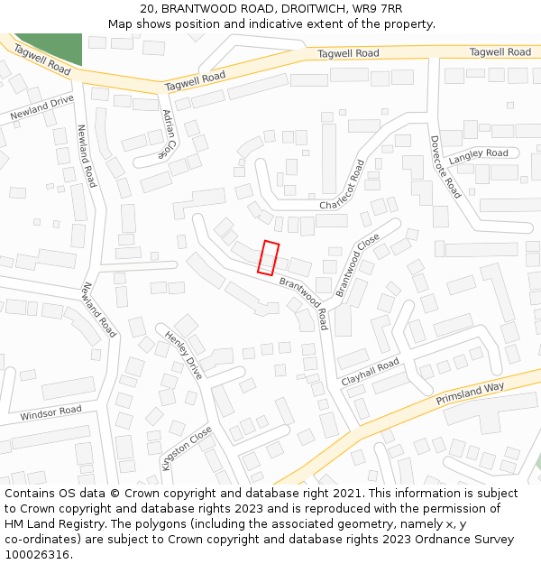 20, BRANTWOOD ROAD, DROITWICH, WR9 7RR: Location map and indicative extent of plot