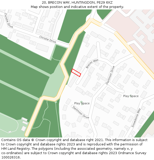 20, BRECON WAY, HUNTINGDON, PE29 6XZ: Location map and indicative extent of plot