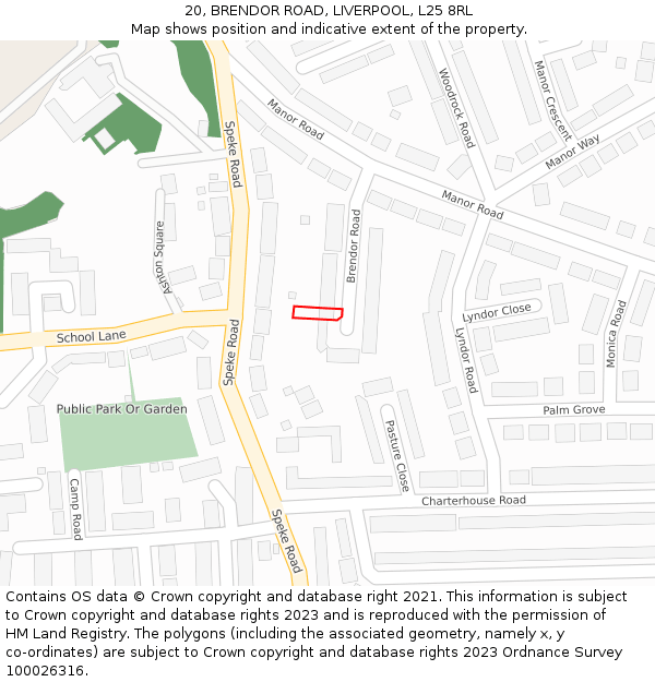 20, BRENDOR ROAD, LIVERPOOL, L25 8RL: Location map and indicative extent of plot