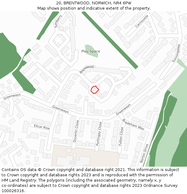 20, BRENTWOOD, NORWICH, NR4 6PW: Location map and indicative extent of plot