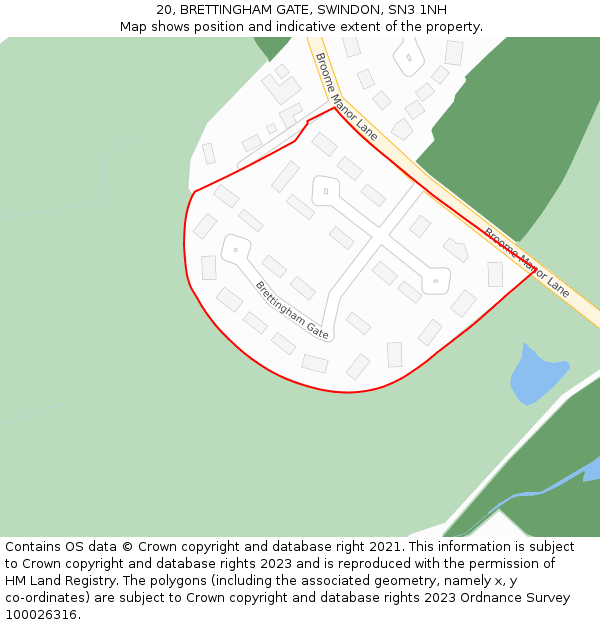 20, BRETTINGHAM GATE, SWINDON, SN3 1NH: Location map and indicative extent of plot