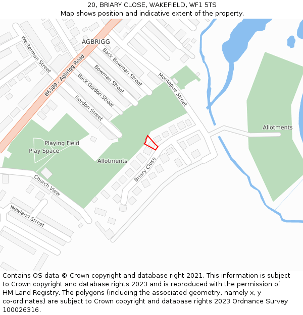 20, BRIARY CLOSE, WAKEFIELD, WF1 5TS: Location map and indicative extent of plot