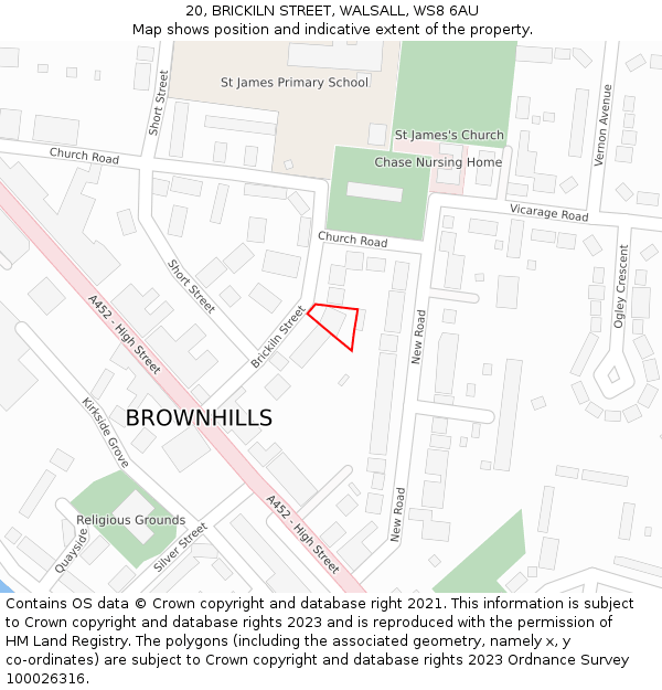 20, BRICKILN STREET, WALSALL, WS8 6AU: Location map and indicative extent of plot