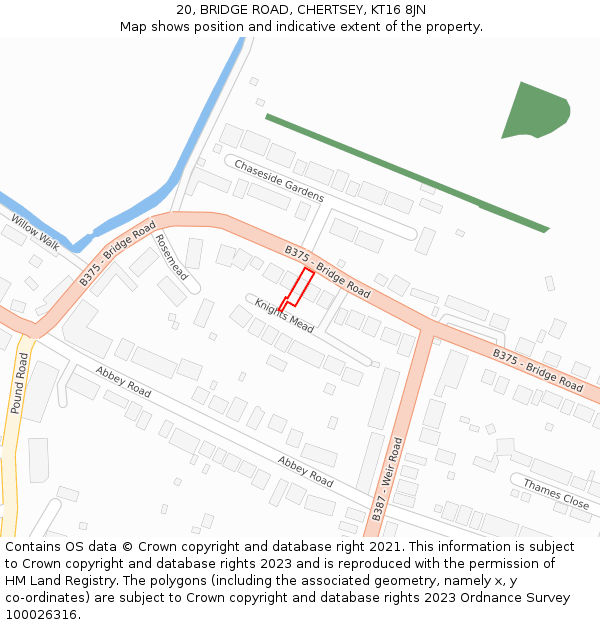 20, BRIDGE ROAD, CHERTSEY, KT16 8JN: Location map and indicative extent of plot