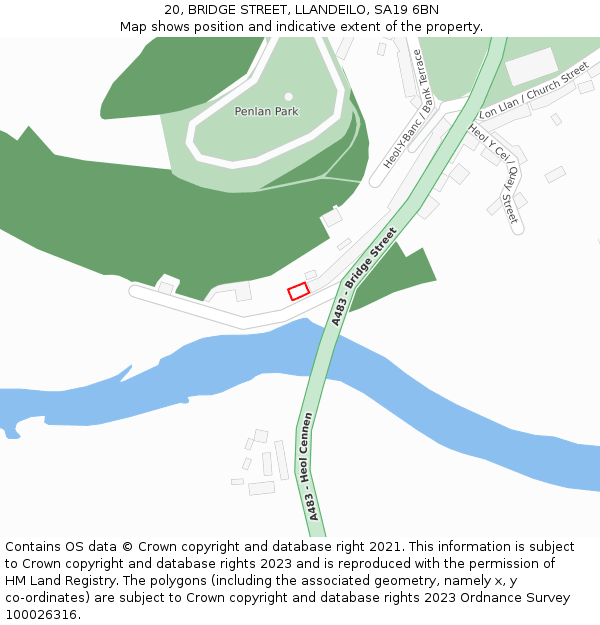 20, BRIDGE STREET, LLANDEILO, SA19 6BN: Location map and indicative extent of plot