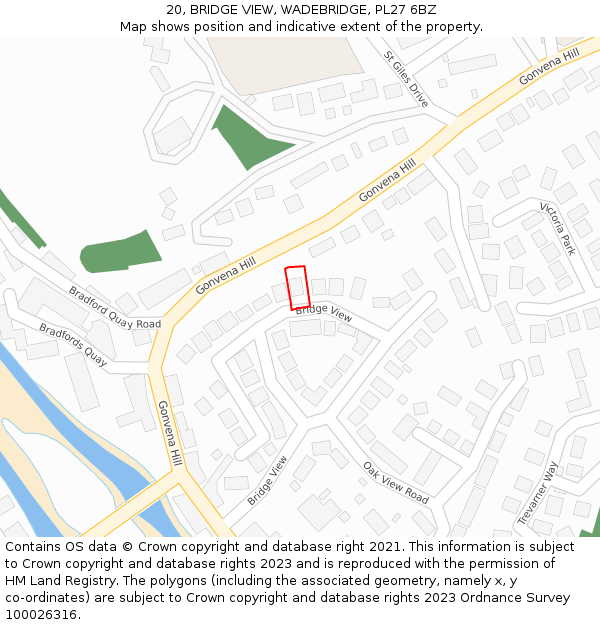 20, BRIDGE VIEW, WADEBRIDGE, PL27 6BZ: Location map and indicative extent of plot